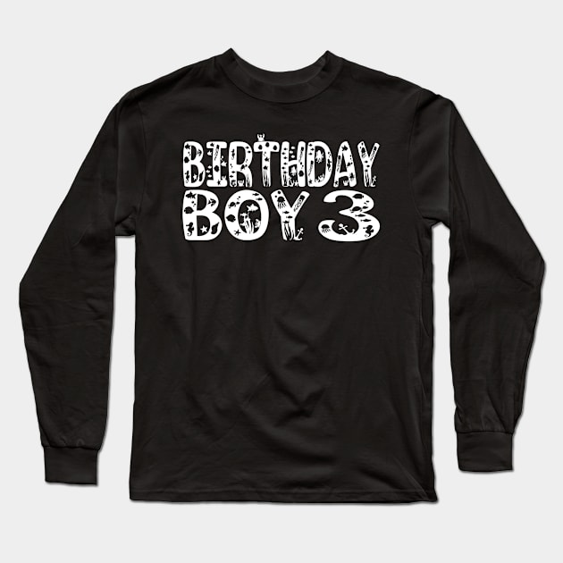 3rd Birthday Boy 3 Years Old Fishing Lover Theme Party design Long Sleeve T-Shirt by Grabitees